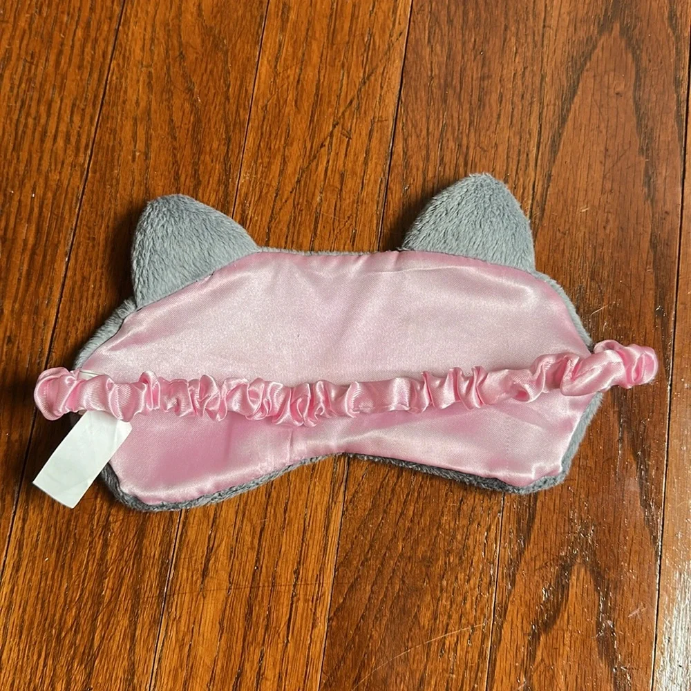 3 Piece Bundle Girls Justice Rose Gold Pink and Gray Cat Sleep Mask Mirror Brush